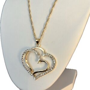 Gold Double Heart Pendant Necklace Valentine 18-20”